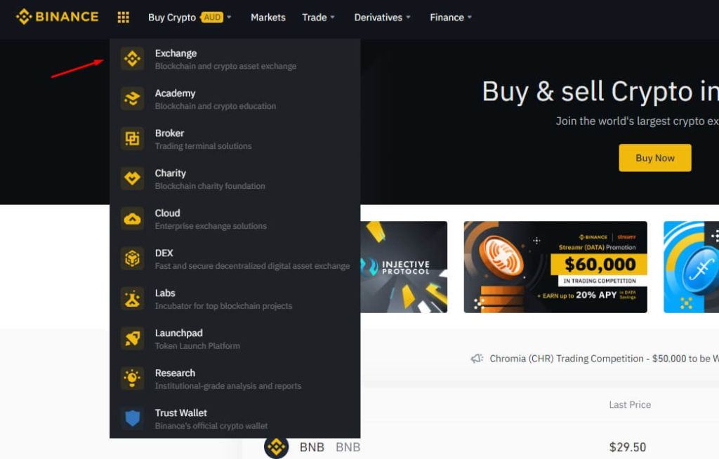 exchange ethereum on binance