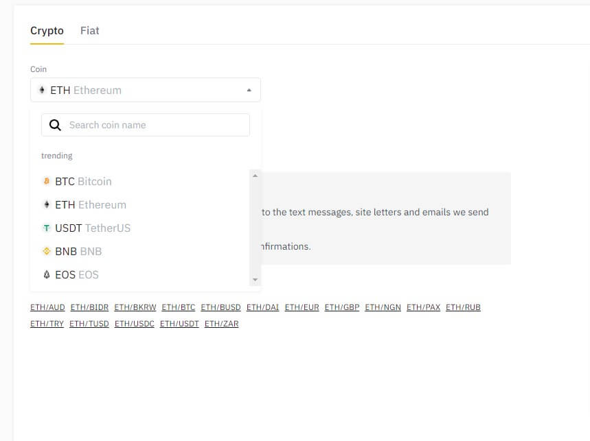 transfer ethereum or bitcoin from coinbase to binance